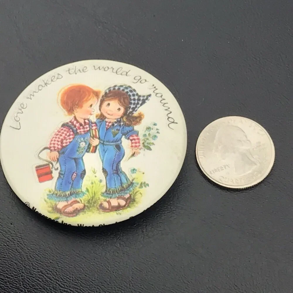 Love Makes The World Go Round Vintage Pin Button Pinback